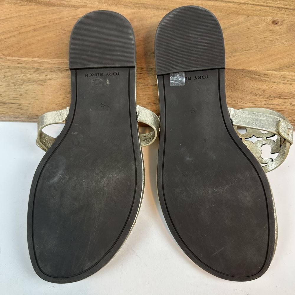Womens Tory Burch Miller Thong Silver Metallic Leather Flip Flops Sandals Size 9 - Picture 7 of 8